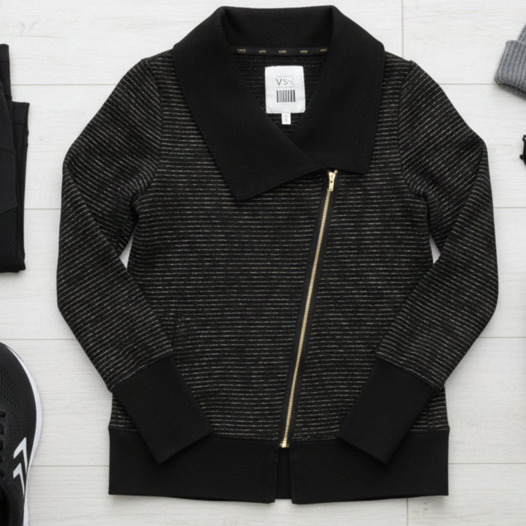 Vsx Sexy Sport Black & Gold Shimmer Moto Jacket - Women's Medium